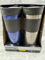 New Contigo Luxe Water Bottle Stainless Steel Blue Silver Snapseal Hot Cold Mugs