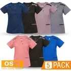 5 X Women's Herringbone Tape Side Split Short Sleeve Scrub Top M88026