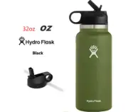 32oz Olive Hydro Flask Water Bottle Stainless steel Wide Mouth with Straw Lid