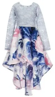 Xtraordinary Big Girl's Sparkling Floral Lace Mikado Hi-Lo Fanciful Dress-14 16