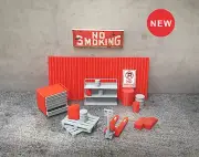 Car garage tools set. Scale 1:24. Auto service equipment. Diorama parts.