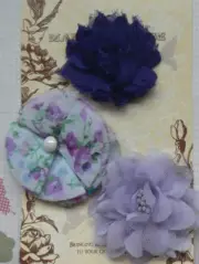 LAVENDER WHITE & Flat PURPLE Mix Fabric 3 Flowers 60-70mm - Manor House