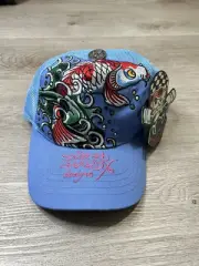 DON ED HARDY Mesh Snapback Trucker Cap Hat Blue with Koi Fish Brand New W/ Tags