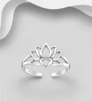 TJS 925 Sterling Silver Toe Ring Lotus Flower Adjustable Body Jewellery