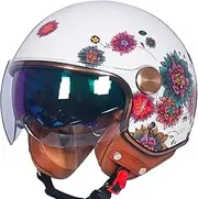 Motorcycle Jet Helmet 3/4 Half Helmets Motorcycle Helmet with Goggles Retro Vintage Style Jet Helmet Moped Scooter Helmet, ECE Certified for Youth Men Women