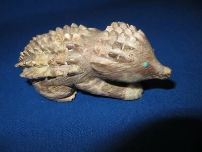 Zuni Fetish Carving Fine Detail Large Hedge Hog Porcupine Turquoise Eyes Hustito