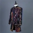 Mens Sequins Longline Jacket Cabaret Carnival Fancy Dress Showman Costume Formal