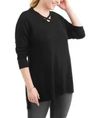 Willow & Wind Women's Plus Cross Front Sweater Black 2X --B3--