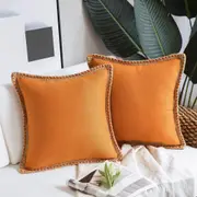 Pack of 2 Farmhouse Decorative Throw Pillow Covers Burlap Linen Trimmed Tailored Edges ,for Couch Sofa Living Room Decor - Orange