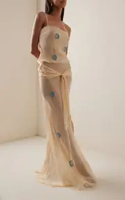 [Anna October] Dorothy Beaded Tie-Front Silk Maxi Skirt