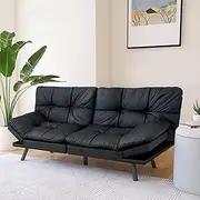 Futon Sofa Bed,Opoiar Lounge Memory Foam Sleeper Couch for Living Room,Convertible Modern Loveseat for Compact Living Spaces,71" W,Black/Faux Leather
