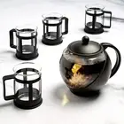 Half Moon Teapot Set with 4 Tea Cups, Removable Stainless Steel Filter and Infus