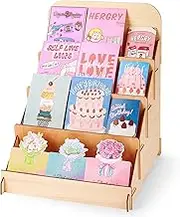 Greeting Card Display Stand, 4 Tier Retail Display Stand, Wooden Cardboard Card Display Stand, Portable Sticker Display Stand for Vendors, Craft Trade Shows, Table Display