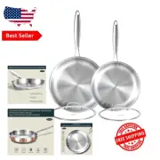Induction-Compatible Stainless Steel Frying Pan Set - 8" & 10" with Tempered Lid