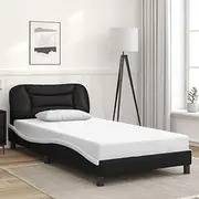 Hvar King Single Bed Frame, Black and White Faux Leather, Plywood Slats, Waved Design, 107x203 cm, No Mattress