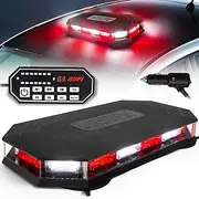 ASPL 16.5 Inch Roof Top Beacon Emergency Strobe Light With Controller - 56 LED Magnetic Warning Caution Bar for Traffic Hazard Plow - Trucks Vehicles Construction Snowplow (Red/White)