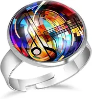 [FVQL] Adjustable Ring for Girls, colorful pattern abstract music notes, 1.7cm/0.67inch, Glass, glass