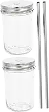 DONFAMDS 2sets Portable Juice Cups with Lids and Jars for Beverages and Juices for Home Office and Parties Capacity