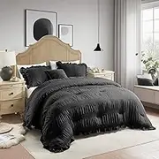 QUIETSEA Ruffle Comforter Set King Size Black