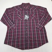 Plains Western Pearl Snap Shirt Men 2XLT Burgundy Black Plaid Long Sleeve Cowboy