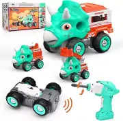 Take Apart Triceratops Dinosaur Remote Control Cars w/Electric Drill for Kids