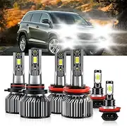 TXBILMOO Compatible For Toyota Highlander 2014-2018 9005 H11 High/Low Beam H11 Fog Light Bulbs, 600% Brightness 6500K White with Cooling Fan, Plug and Play, IP68 Pack of 6