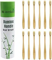 N-amboo Boar Bristles Natural Bamboo Toothbrush Eco-Friendly Biodegradable Zero Waste Pack of 12