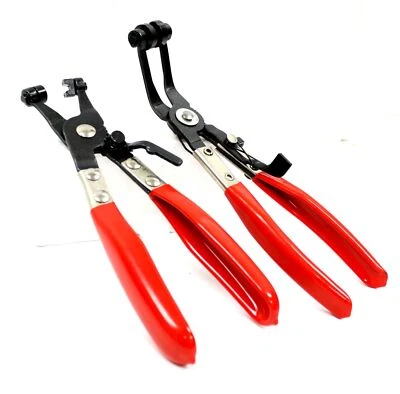 2 Pc Hose Clamp Pliers Tool Set Angle Swivel Jaw Locking Flat Band Coolant Clip
