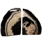 AMOYSTONE Geode Bookends Heavy Duty Agatestone Bookend Decorative Large Crys...