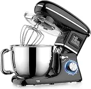 Stand Mixer, Electric Dough Mixer, Kitchen Food Mixer with LCD Display & 6 Speed Adjustable, Stainless Steel Bowl, Dough Hook, Flat Beater, Egg Whisk, for Making Bread, Cakes, Pizza