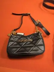 $89 BEBE Gia Crossbody Bag Black Quilted Faux Leather Gold Link Strap New w/Tag