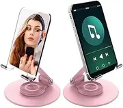 Foldable Phone Stand with Make-Up Mirror,Adjustable Cell Phone Holder for Desk 360° Rotating Cellphone Stand for Office Compatible with iPhone 16 15 14 13 12 11 Pro, Max, Mini, iPad, Tablet (pink)