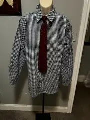 OLD NAVY NAVY & WHITE GINGHAM CHECK POINTY COLLAR LONG SLEEVE DRESS SHIRT LARGE