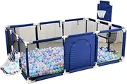 Large Kids Baby Ball Pit - Portable Indoor Outdoor Baby Playpen Toddlers Children Safety Play Yard Fun Activities Popular Toys (Not Includes Balls) (Blue)