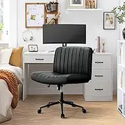 OIKITURE Armless Desk Chair with Premium PU Leather Fabric, Extra Wide Office Chair with Crossed Legs and Wheels,Swivel & Height Adjustable,180KG Max,for Home Office Meeting Room Reception Room,Black