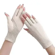 Summer Women Thin Cotton Fingerless Gloves Cycling Non-slip Breathable Sunscreen Elasticity Half Finger Driving Gloves beige One Size