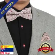 Pink Brown Floral Cotton Men's Pre-tied Bow Tie Hanky By Dan Smith C.C.O.Q.039