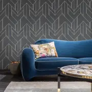 Charcoal gray gold metallic geometric rhombus shapes modern geo Wallpaper 3D
