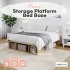 Wooden Platform Bed Base Single Double Queen Low Profile Built-in Storage - Oak