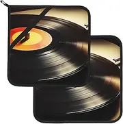 2 Pack Pot Holders for Kitchen Heat Resistant Potholders Vinyl Records Pot Holders Set Washable Hot Pads with Loop Non Slip Potholders for Cooking Baking BBQ Microwave 8 x 8 Inch