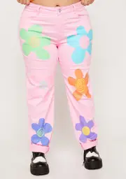 [Dolls Kill x Zig Zag] Plus Flower Power Mom Jeans