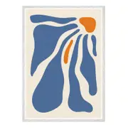 Galrie Stunning Abstract Flowing Forms Art Print in Blue and Orange Minimalist Style, White Frame, A1 60 x 84cm (23 x 33inch)