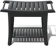 Bamboo Shower Stool Bench Waterproof with Storage Shelf for Shaving Legs or Spa Bath Seat in Bathroom & Inside Shower for Adults Seniors Elderly (24 x 13.4 x 18.5 inches+Black)