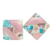 Murano Glass Cufflinks Silver Pink Light Blue Millefiori Pair Square