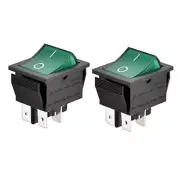 Rocker Switch ON-OFF DPST 4 Terminals Green light 16A 250VAC 2Pack