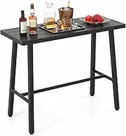 Costway 92 cm Patio Counter Height Bar Table, Rectangular High Pub Table with Sturdy Metal Frame and Adjustable Foot Pads, Outdoor Bistro Dining Table for Balcony, Backyard and Indoor, Black