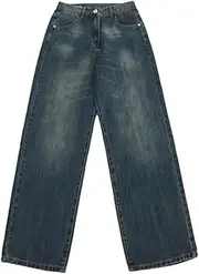 [Generic] Men Gradient Color Japanese Style Vintage Streetwear Mopping Handsome Hip Hop Denim Trousers