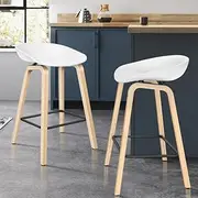 [ALFORDSON] 2pcs Wooden Bar Stools 67cm Seat Height, Kitchen Barstools Dining High Chair with Footrest for Counter Home Bar Dining Room, White Wade Series