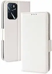 [GOKEN] Leather Folio Case for Oppo A16 / Oppo A54s / Oppo A16s, Flip Mobile Phone Case with Card Slots & Wallet - White