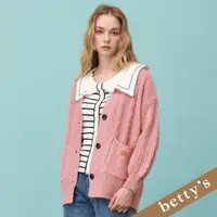 在飛比找蝦皮商城優惠-betty’s貝蒂思(25)麻花織紋雙口袋開襟毛衣(粉紅色)